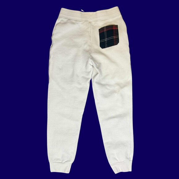 Polo Ralph Lauren Boys Off White Fleece Jogger Sweatpants Plaid Pocket Med 10-12 - Picture 2 of 7